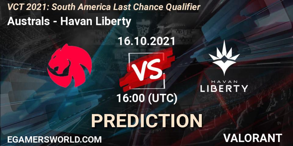 Prognoza Australs - Havan Liberty. 16.10.2021 at 18:00, VALORANT, VCT 2021: South America Last Chance Qualifier