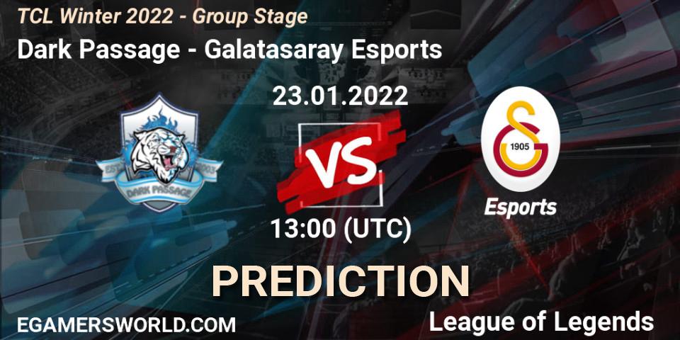 Prognoza Dark Passage - Galatasaray Esports. 23.01.2022 at 13:00, LoL, TCL Winter 2022 - Group Stage