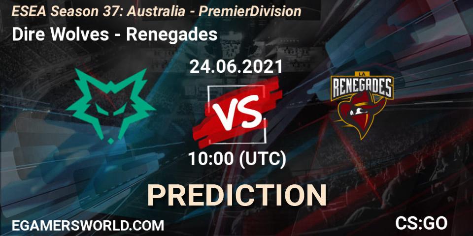Prognoza Dire Wolves - Renegades. 24.06.2021 at 10:00, Counter-Strike (CS2), ESEA Season 37: Australia - Premier Division