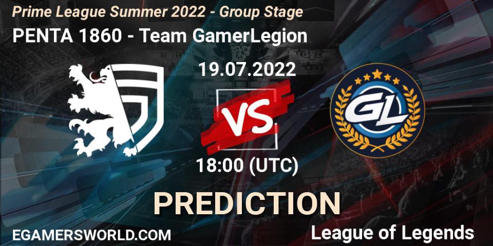 Prognoza PENTA 1860 - Team GamerLegion. 19.07.2022 at 20:00, LoL, Prime League Summer 2022 - Group Stage