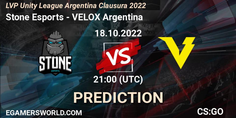 Prognoza Stone Esports - VELOX Argentina. 18.10.2022 at 21:00, Counter-Strike (CS2), LVP Unity League Argentina Clausura 2022