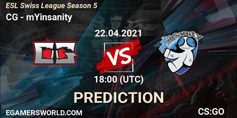 Prognoza CG - mYinsanity. 22.04.2021 at 18:00, Counter-Strike (CS2), ESL Swiss League Season 5