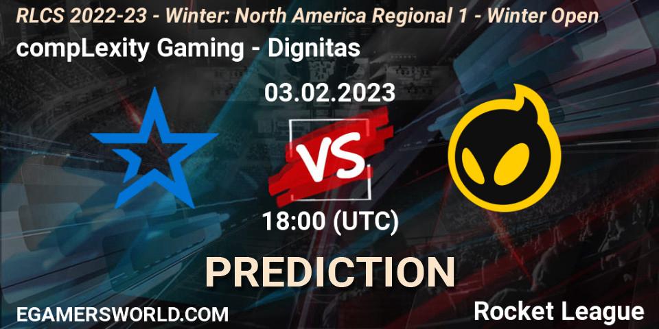 Prognoza compLexity Gaming - Dignitas. 03.02.2023 at 18:00, Rocket League, RLCS 2022-23 - Winter: North America Regional 1 - Winter Open