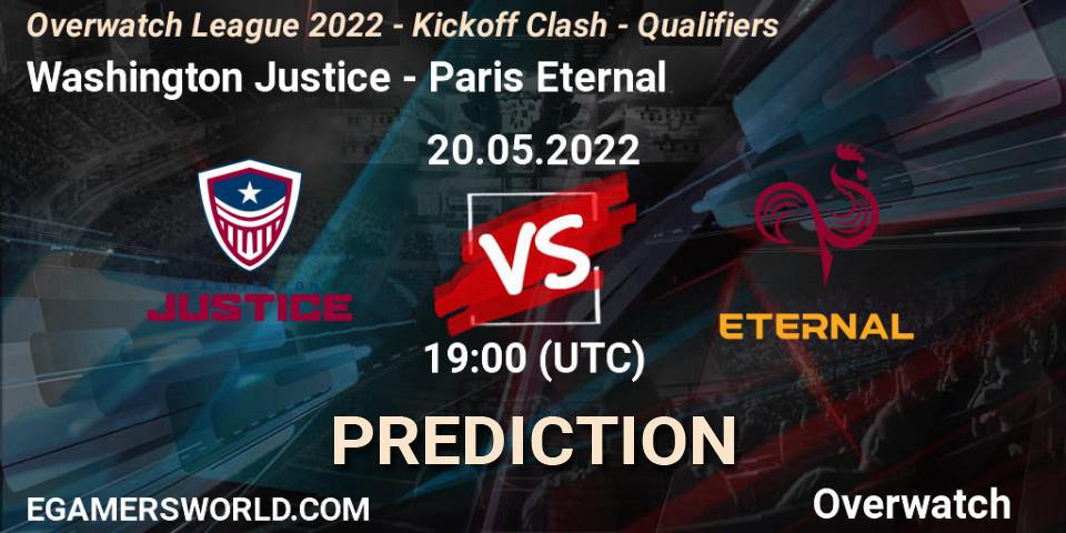 Prognoza Washington Justice - Paris Eternal. 20.05.2022 at 19:00, Overwatch, Overwatch League 2022 - Kickoff Clash - Qualifiers