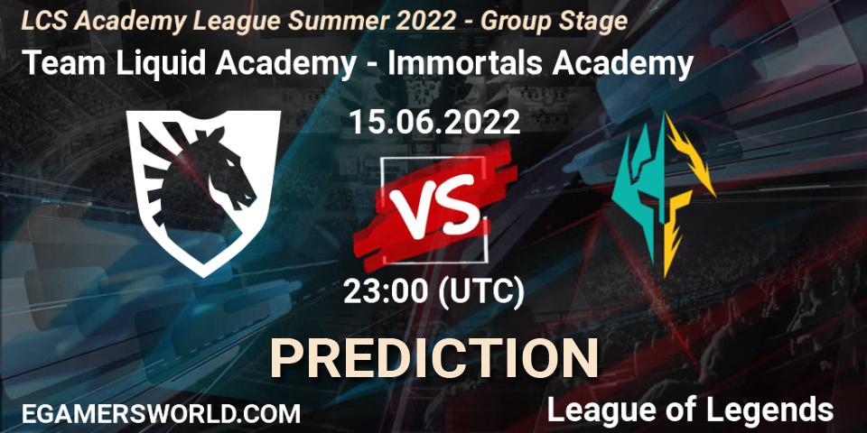 Prognoza Team Liquid Academy - Immortals Academy. 15.06.2022 at 22:00, LoL, LCS Academy League Summer 2022 - Group Stage