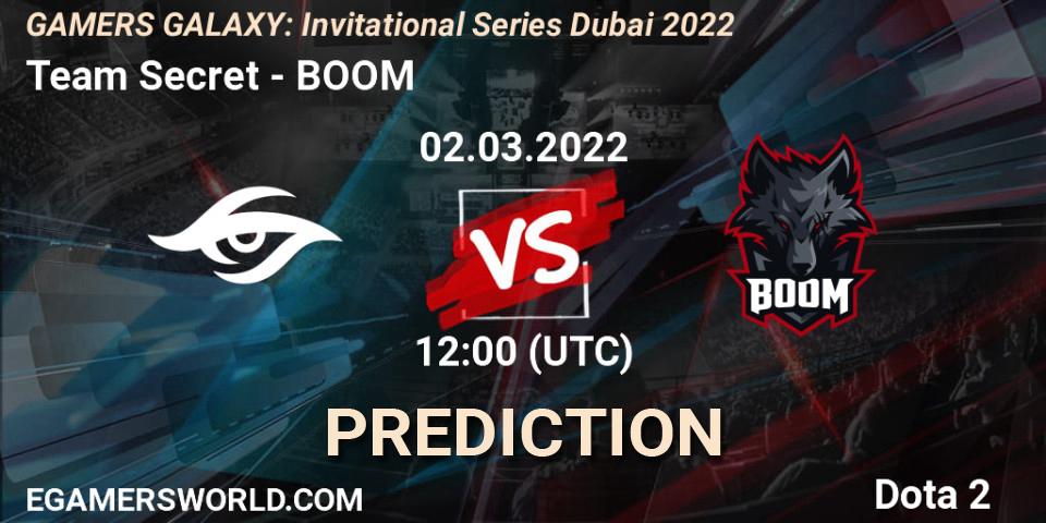 Prognoza Team Secret - BOOM. 02.03.2022 at 11:15, Dota 2, GAMERS GALAXY: Invitational Series Dubai 2022