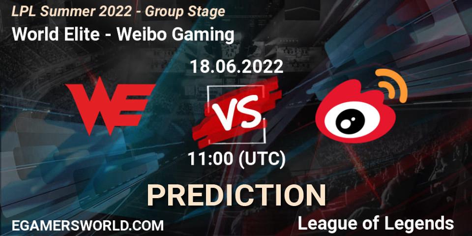 Prognoza World Elite - Weibo Gaming. 18.06.2022 at 11:00, LoL, LPL Summer 2022 - Group Stage
