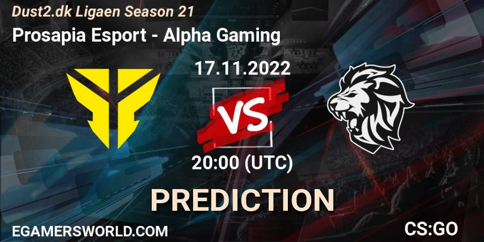Prognoza Prosapia Esport - Alpha Gaming. 17.11.2022 at 20:00, Counter-Strike (CS2), Dust2.dk Ligaen Season 21