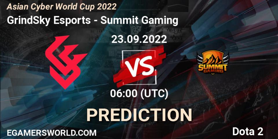 Prognoza GrindSky Esports - Summit Gaming. 23.09.2022 at 06:04, Dota 2, Asian Cyber World Cup 2022