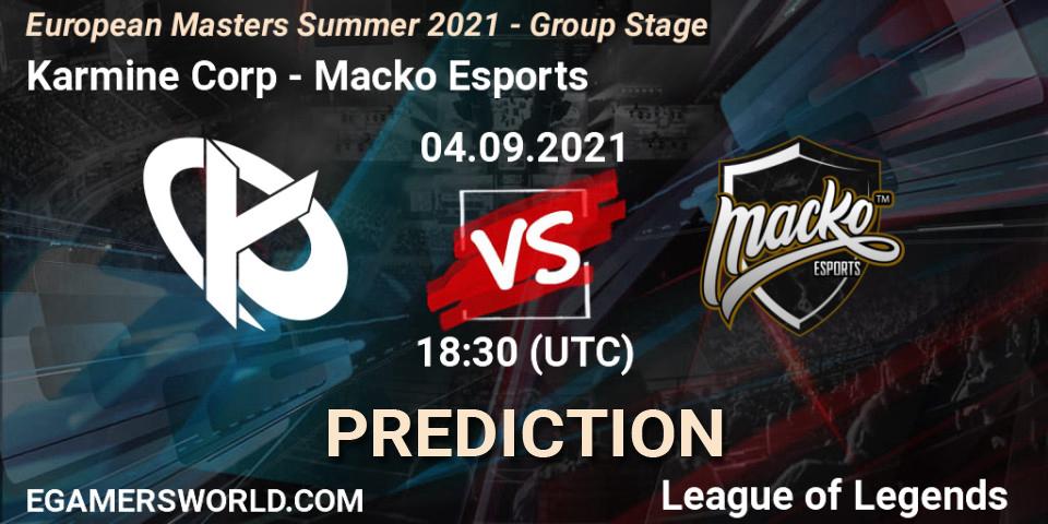 Prognoza Karmine Corp - Macko Esports. 04.09.2021 at 18:30, LoL, European Masters Summer 2021 - Group Stage