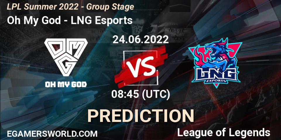 Prognoza Oh My God - LNG Esports. 24.06.2022 at 09:00, LoL, LPL Summer 2022 - Group Stage