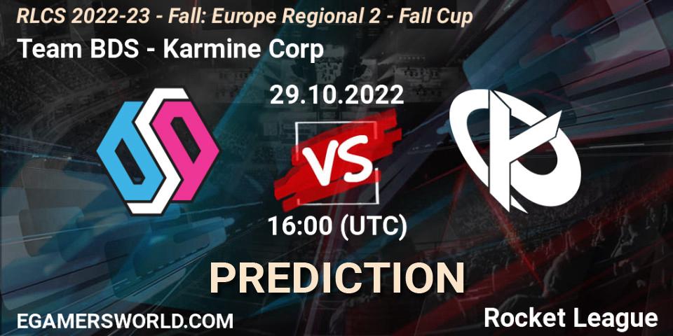 Prognoza Team BDS - Karmine Corp. 29.10.2022 at 16:00, Rocket League, RLCS 2022-23 - Fall: Europe Regional 2 - Fall Cup
