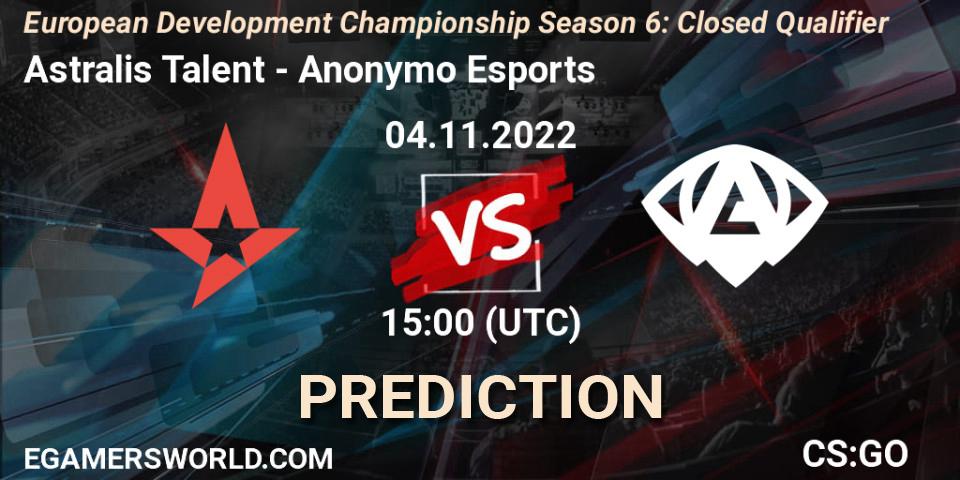 Prognoza Astralis Talent - Anonymo Esports. 04.11.2022 at 15:00, Counter-Strike (CS2), European Development Championship Season 6: Closed Qualifier