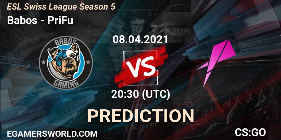 Prognoza Babos - PriFu. 08.04.2021 at 20:30, Counter-Strike (CS2), ESL Swiss League Season 5