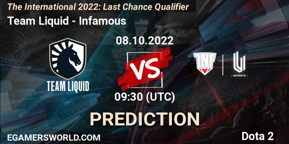 Prognoza Team Liquid - Infamous. 08.10.2022 at 09:36, Dota 2, The International 2022: Last Chance Qualifier