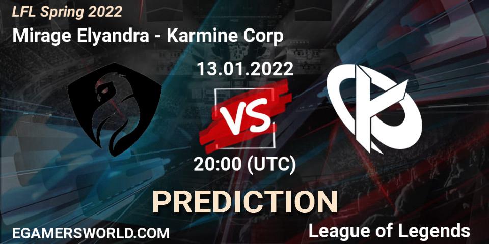 Prognoza Mirage Elyandra - Karmine Corp. 13.01.2022 at 20:00, LoL, LFL Spring 2022