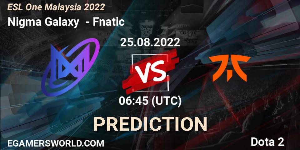 Prognoza Nigma Galaxy - Fnatic. 25.08.2022 at 06:57, Dota 2, ESL One Malaysia 2022
