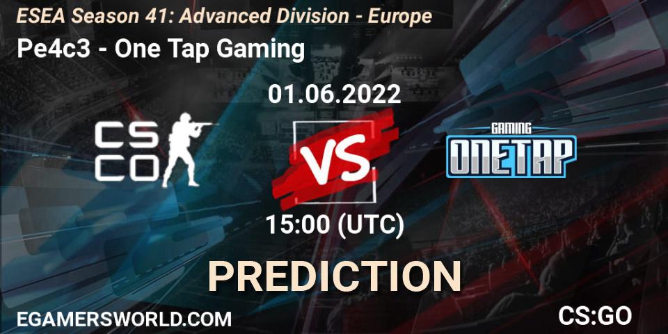 Prognoza Pe4c3 - One Tap Gaming. 01.06.2022 at 15:00, Counter-Strike (CS2), ESEA Season 41: Advanced Division - Europe