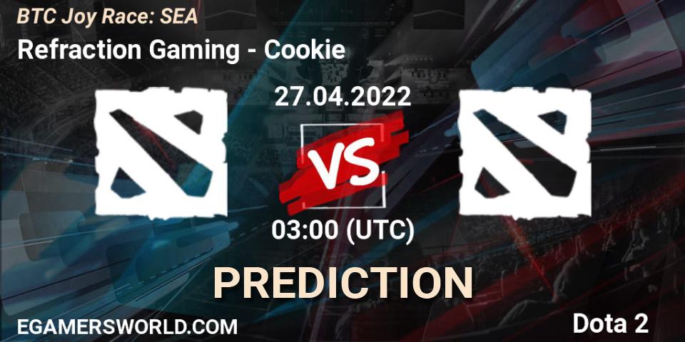 Prognoza Refraction Gaming - Cookie. 25.04.2022 at 06:08, Dota 2, BTC Joy Race: SEA