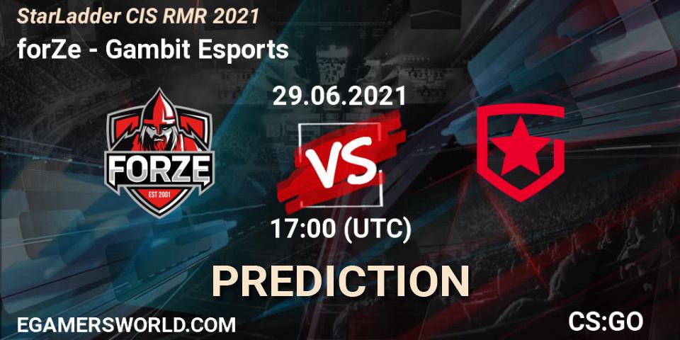 Prognoza forZe - Gambit Esports. 29.06.2021 at 17:00, Counter-Strike (CS2), StarLadder CIS RMR 2021