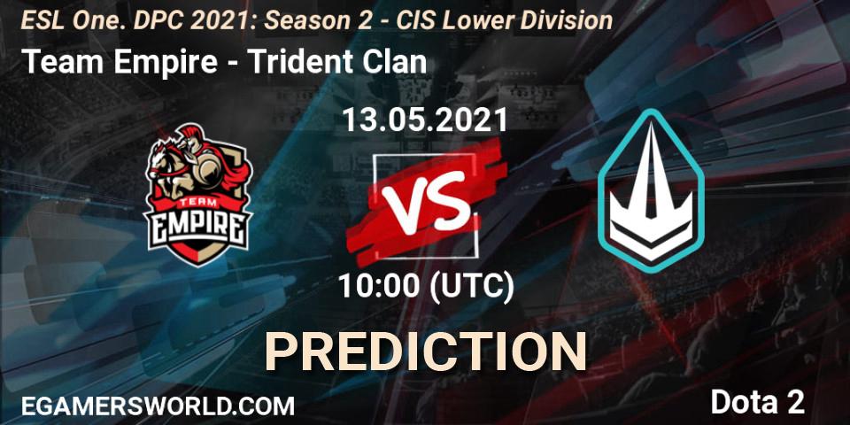 Prognoza Team Empire - Trident Clan. 21.05.2021 at 09:55, Dota 2, ESL One. DPC 2021: Season 2 - CIS Lower Division