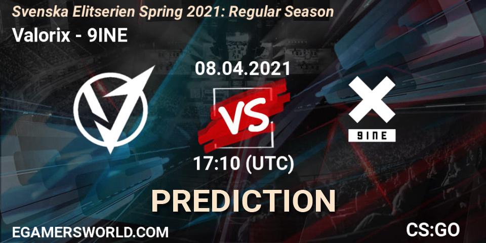 Prognoza Valorix - 9INE. 08.04.2021 at 17:10, Counter-Strike (CS2), Svenska Elitserien Spring 2021: Regular Season