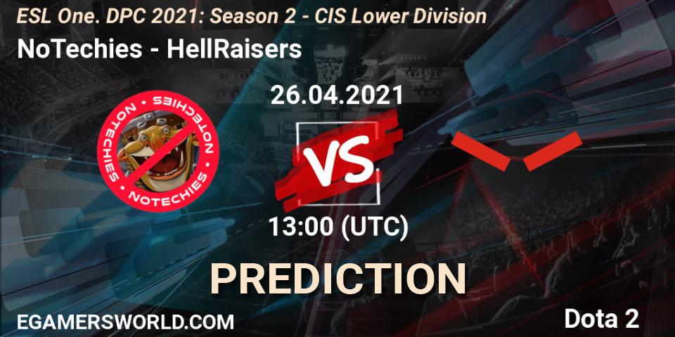 Prognoza NoTechies - HellRaisers. 26.04.2021 at 12:57, Dota 2, ESL One. DPC 2021: Season 2 - CIS Lower Division