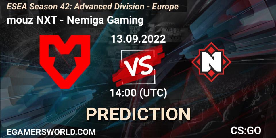 Prognoza mouz NXT - Nemiga Gaming. 13.09.2022 at 14:00, Counter-Strike (CS2), ESEA Season 42: Advanced Division - Europe