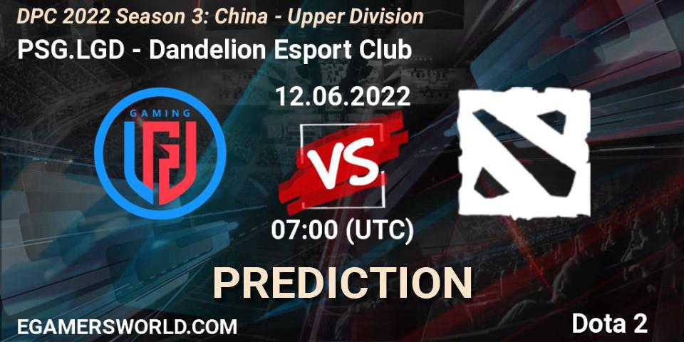 Prognoza PSG.LGD - Dandelion Esport Club. 12.06.2022 at 06:57, Dota 2, DPC 2021/2022 China Tour 3: Division I