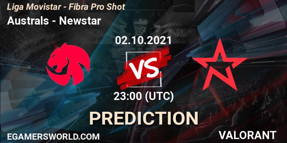 Prognoza Australs - Newstar. 02.10.2021 at 21:00, VALORANT, Liga Movistar - Fibra Pro Shot
