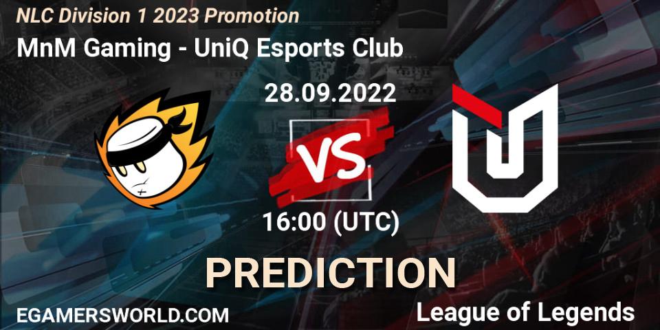 Prognoza MnM Gaming - UniQ Esports Club. 28.09.2022 at 16:00, LoL, NLC Division 1 2023 Promotion