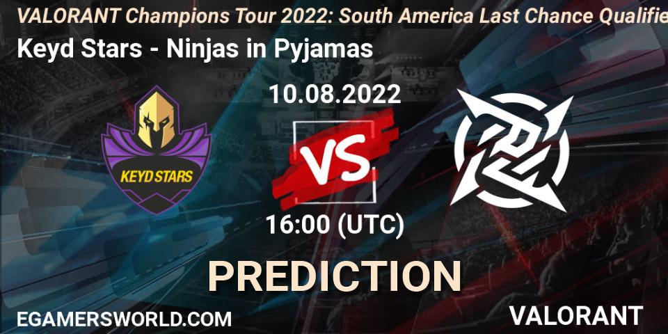 Prognoza Keyd Stars - Ninjas in Pyjamas. 10.08.2022 at 19:00, VALORANT, VCT 2022: South America Last Chance Qualifier