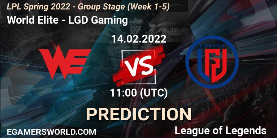 Prognoza World Elite - LGD Gaming. 14.02.2022 at 12:00, LoL, LPL Spring 2022 - Group Stage (Week 1-5)