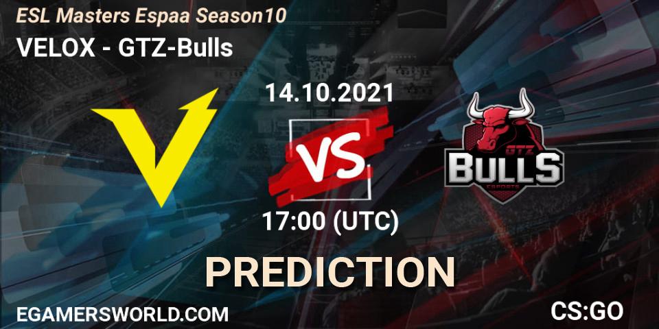 Prognoza VELOX - GTZ-Bulls. 14.10.2021 at 17:00, Counter-Strike (CS2), ESL Masters Spain Season 10 Finals