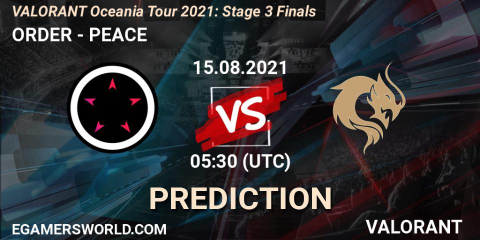 Prognoza ORDER - PEACE. 15.08.2021 at 05:30, VALORANT, VALORANT Oceania Tour 2021: Stage 3 Finals