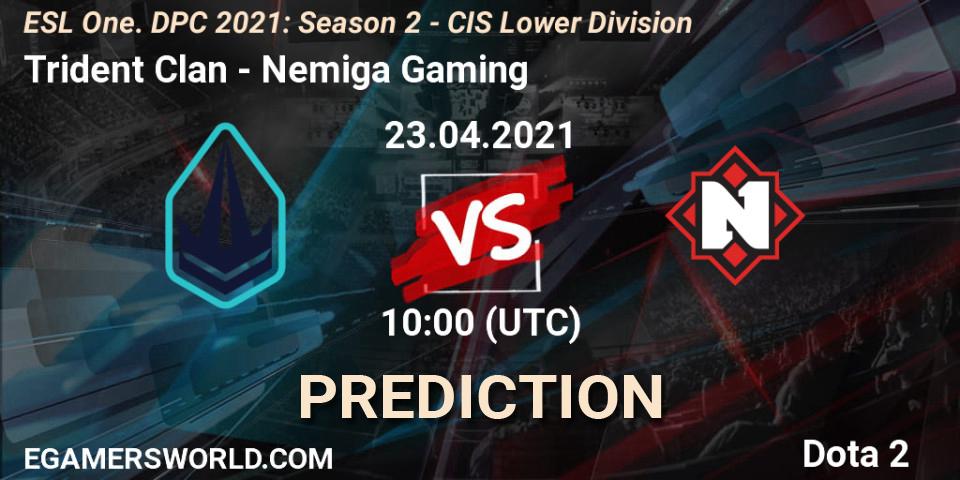 Prognoza Trident Clan - Nemiga Gaming. 23.04.2021 at 09:55, Dota 2, ESL One. DPC 2021: Season 2 - CIS Lower Division