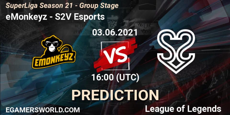 Prognoza eMonkeyz - S2V Esports. 03.06.2021 at 16:00, LoL, SuperLiga Season 21 - Group Stage 