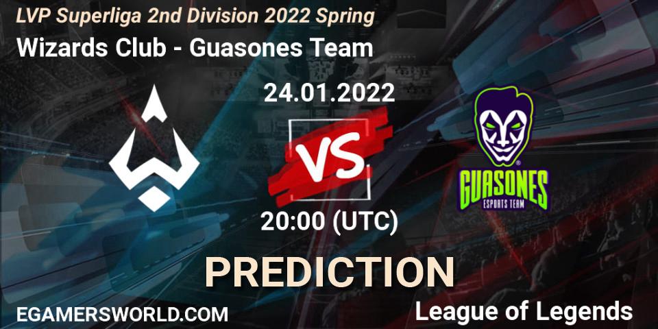 Prognoza Wizards Club - Guasones Team. 25.01.2022 at 19:00, LoL, LVP Superliga 2nd Division 2022 Spring