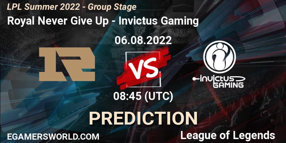 Prognoza Royal Never Give Up - Invictus Gaming. 06.08.22, LoL, LPL Summer 2022 - Group Stage