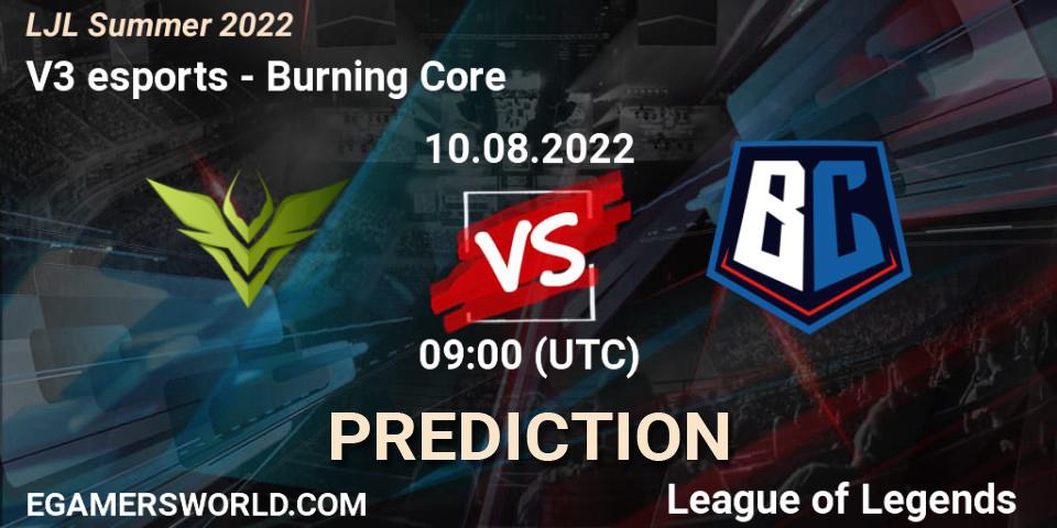 Prognoza V3 esports - Burning Core. 10.08.2022 at 09:00, LoL, LJL Summer 2022