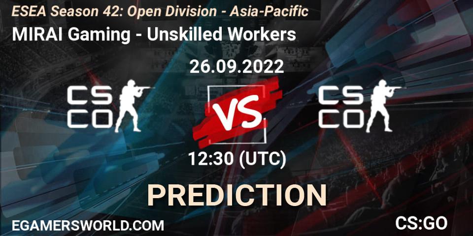 Prognoza MIRAI Gaming - Unskilled Workers. 27.09.2022 at 13:00, Counter-Strike (CS2), ESEA Season 42: Open Division - Asia-Pacific
