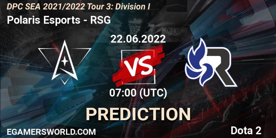 Prognoza Polaris Esports - RSG. 22.06.2022 at 07:07, Dota 2, DPC SEA 2021/2022 Tour 3: Division I