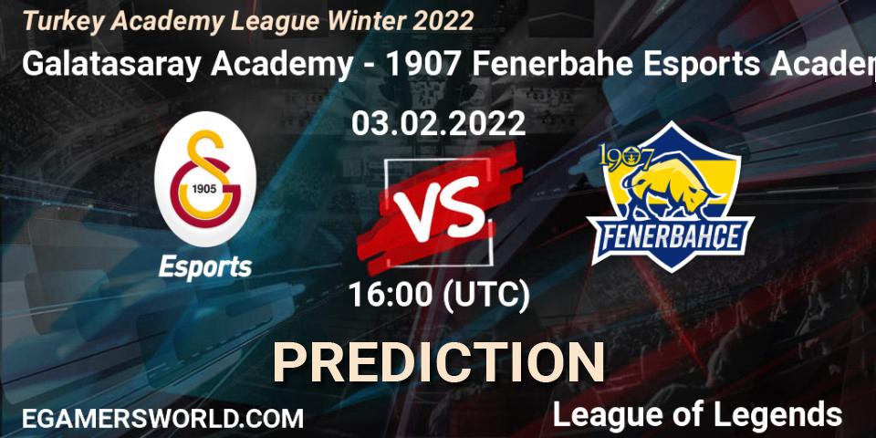 Prognoza Galatasaray Academy - 1907 Fenerbahçe Esports Academy. 03.02.2022 at 16:00, LoL, Turkey Academy League Winter 2022