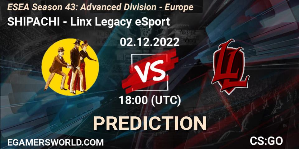 Prognoza SHIPACHI - Linx Legacy eSport. 02.12.22, CS2 (CS:GO), ESEA Season 43: Advanced Division - Europe