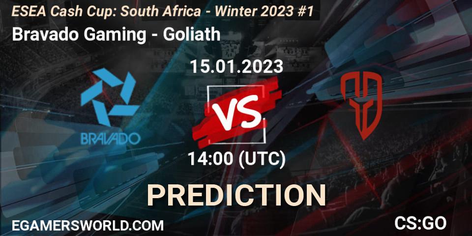 Prognoza Bravado Gaming - Goliath. 15.01.2023 at 14:00, Counter-Strike (CS2), ESEA Cash Cup: South Africa - Winter 2023 #1