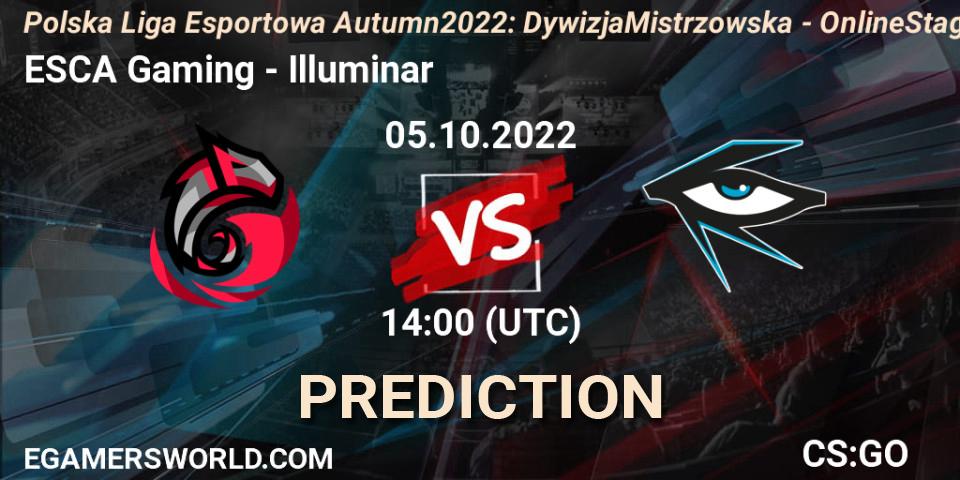 Prognoza ESCA Gaming - Illuminar. 09.11.2022 at 15:30, Counter-Strike (CS2), Polska Liga Esportowa Autumn 2022: Dywizja Mistrzowska - Online Stage