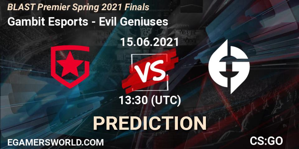 Prognoza Gambit Esports - Evil Geniuses. 15.06.2021 at 13:30, Counter-Strike (CS2), BLAST Premier Spring 2021 Finals