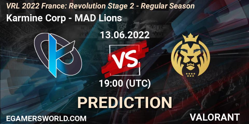 Prognoza Karmine Corp - MAD Lions. 13.06.2022 at 19:25, VALORANT, VRL 2022 France: Revolution Stage 2 - Regular Season