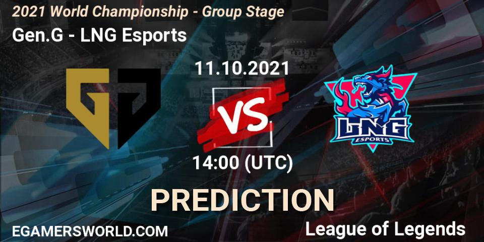 Prognoza Gen.G - LNG Esports. 18.10.2021 at 13:00, LoL, 2021 World Championship - Group Stage