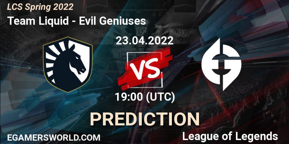 Prognoza Team Liquid - Evil Geniuses. 23.04.2022 at 19:00, LoL, LCS Spring 2022